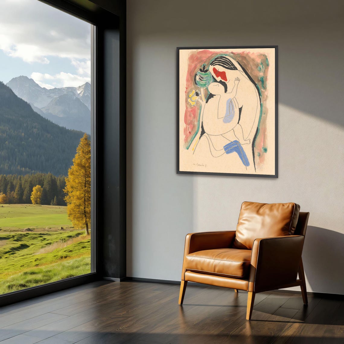 Mikuláš Galanda Mother and Child Soft Watercolor Drawing Poster - Image 3
