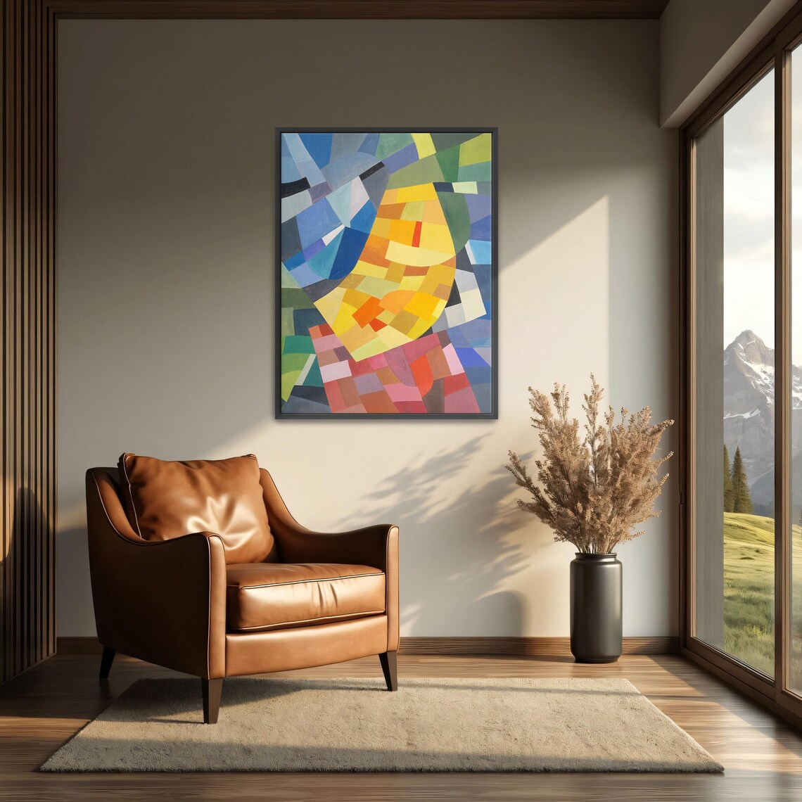 Colorful Geometric Abstract Painting With Golden Sunburst Poster - Image 4