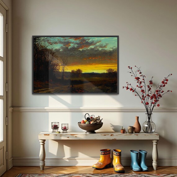 Large Framed Print Of Forest Clearing Sunset Landscape Landscape Fine Art Print Brown And Yellow Living Room Artwork