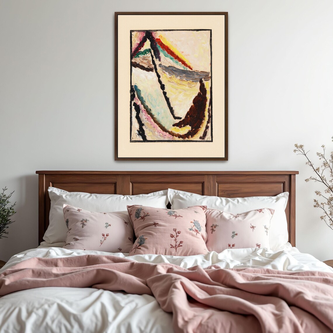 Abstract Painting With Curved Forms In Brown White And Red Print - Image 5