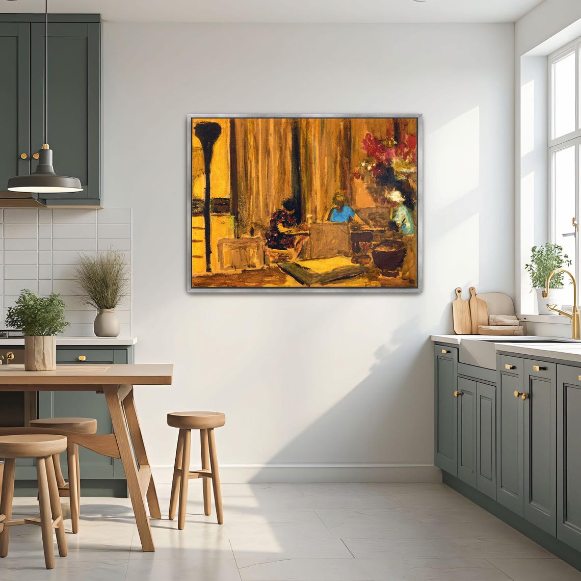 Golden Interior with Figures at Table Warm Vintage Art Poster - Image 3