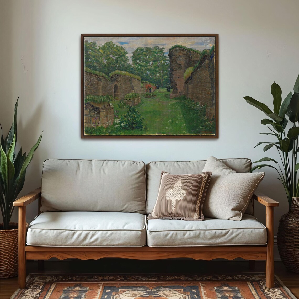 Framed Wall Art Of Ruined Stone Walls In A Green Landscape Landscape Fine Art Print Green And Brown Entryway Art Rustic Oil Painting - Image 5