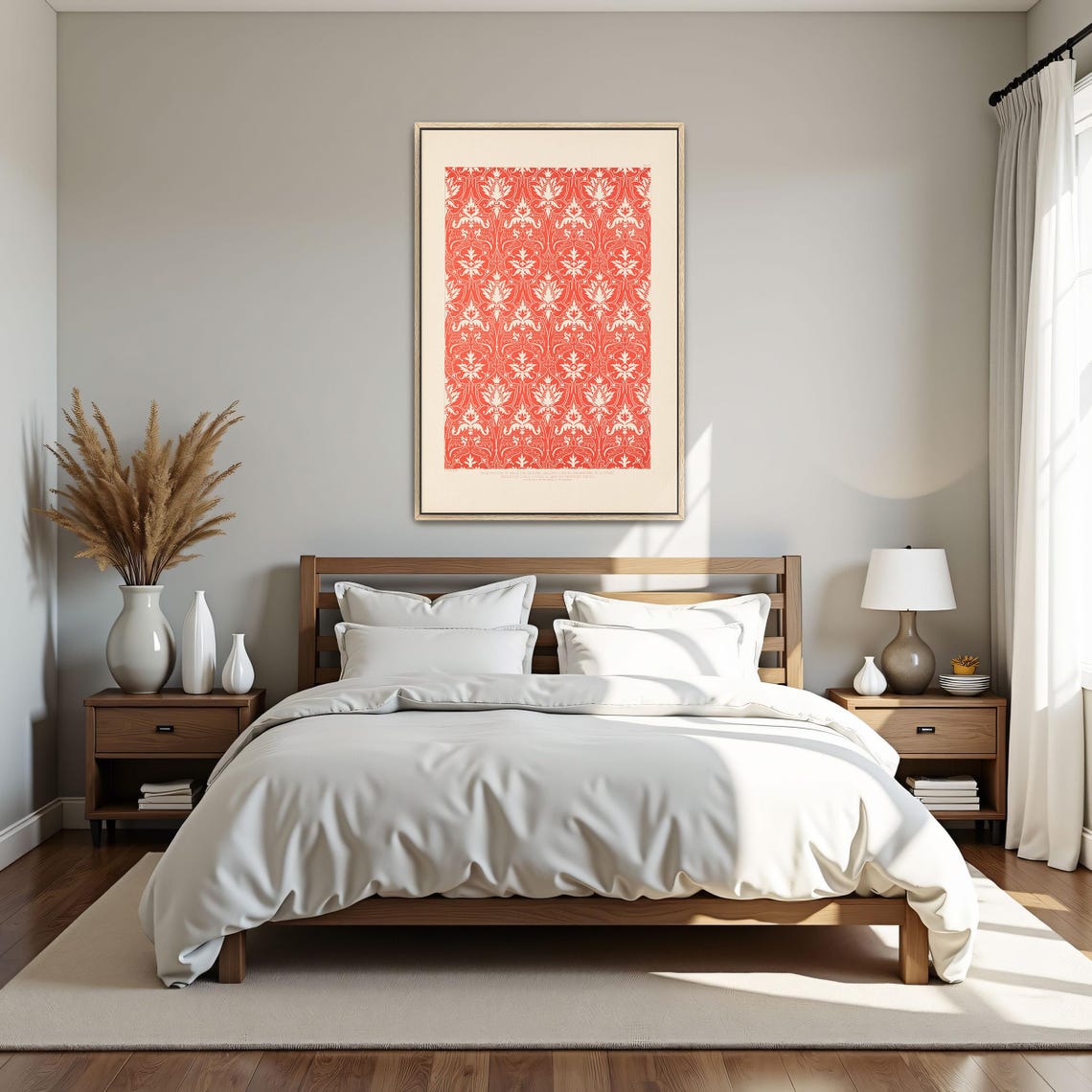 Red And White Floral Damask Pattern Renaissance Study Poster - Image 4