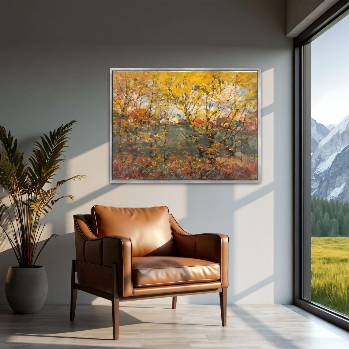 Golden Autumn Trees Impressionist Forest Landscape Wall Poster - Image 3