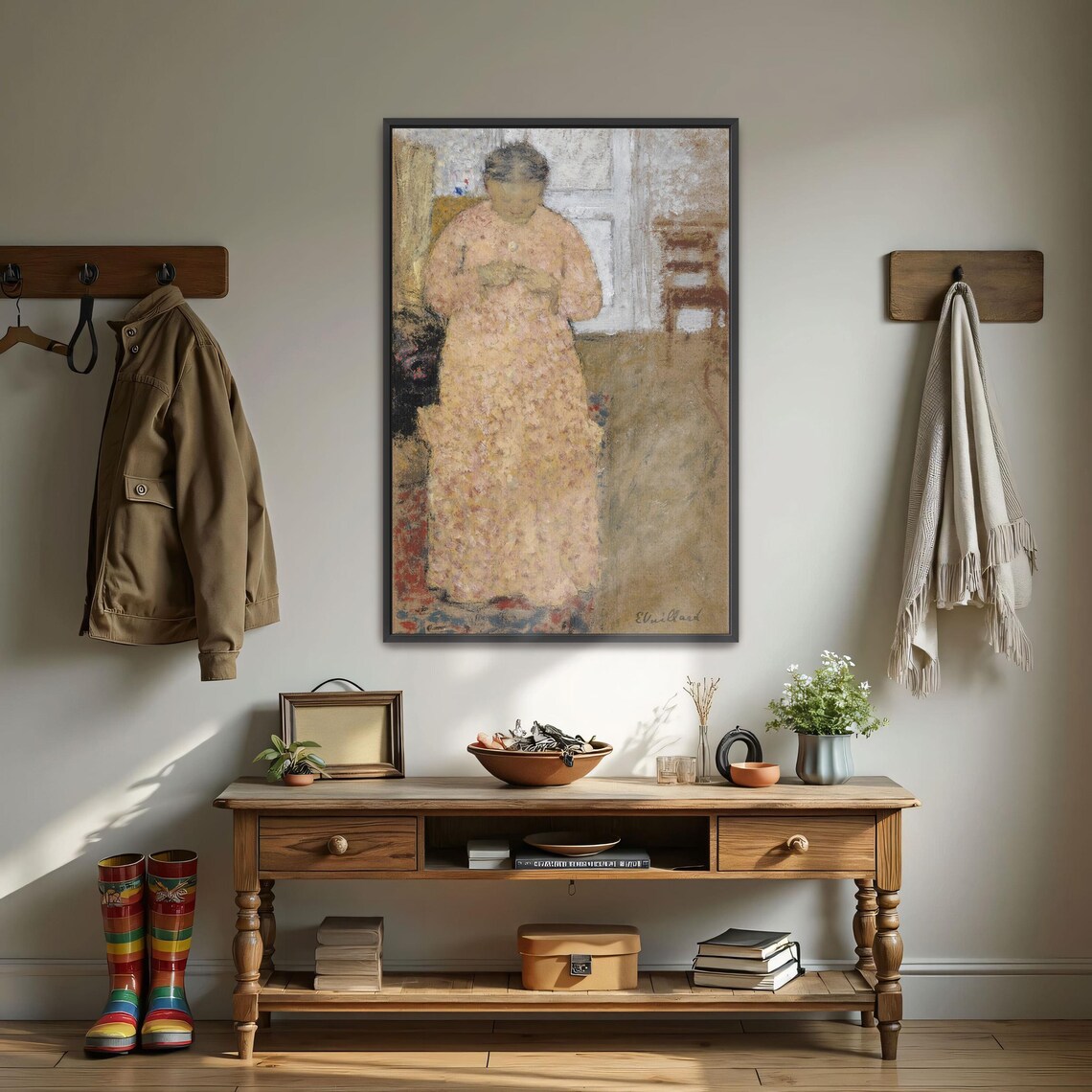 Woman In Pink Dress Knitting By Window Impressionist Portrait Poster - Image 3