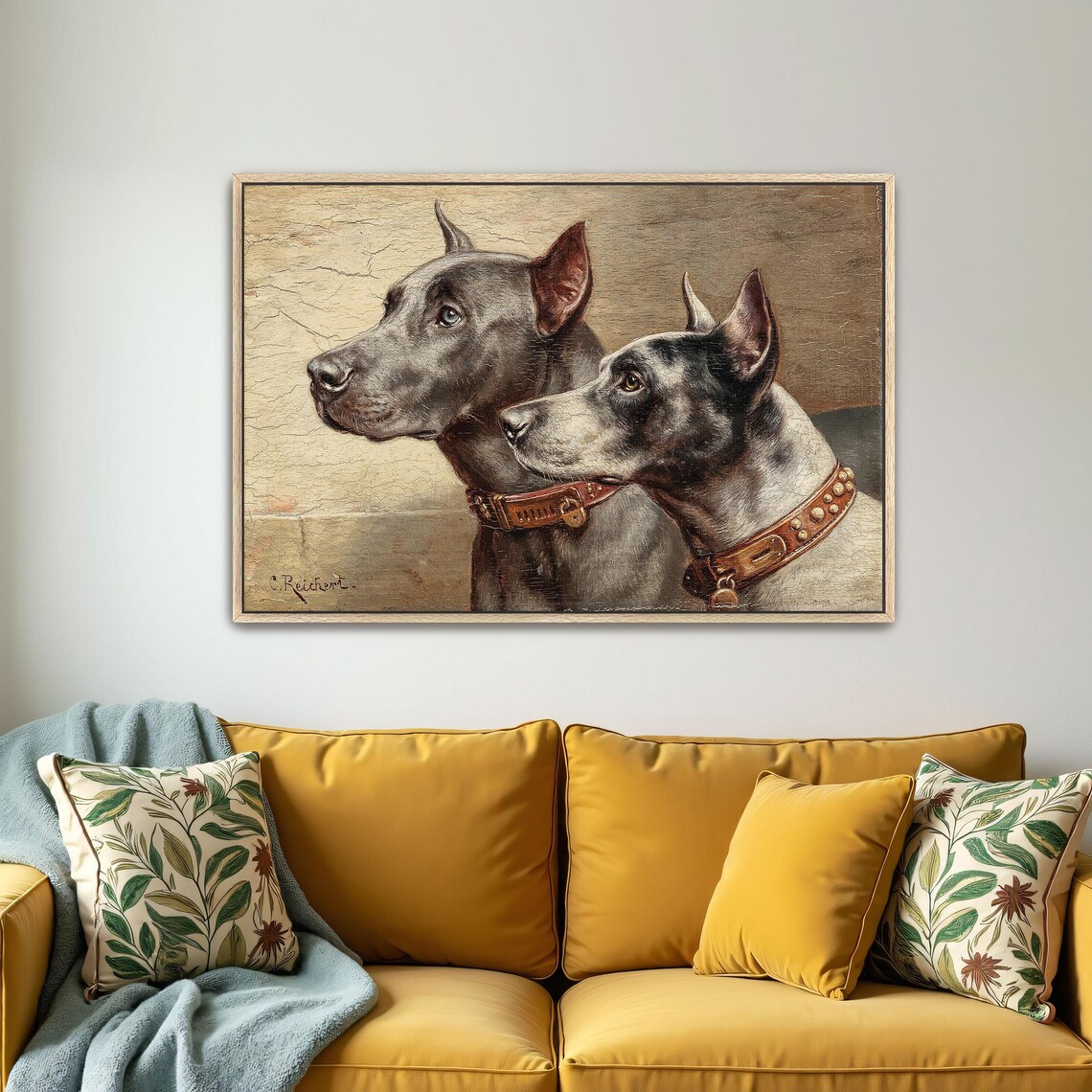 Two Great Danes Wearing Studded Collars Vintage Dog Portrait Poster - Image 4