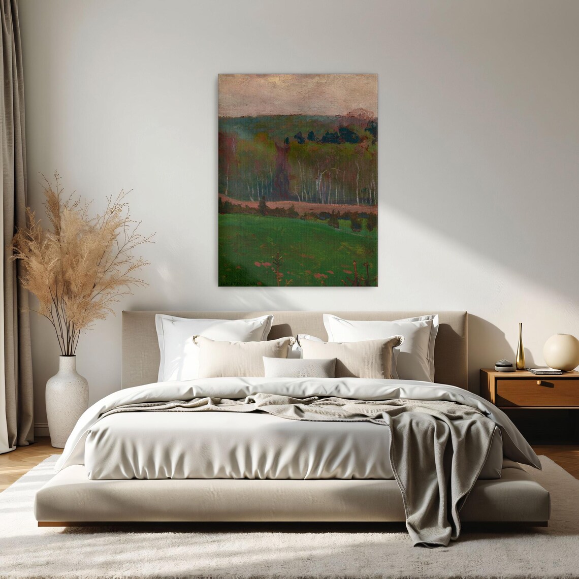 Large Framed Print Of Forest Landscape With Green Field Landscape Fine Art Print Green And Brown Bedroom Art Print - Image 2