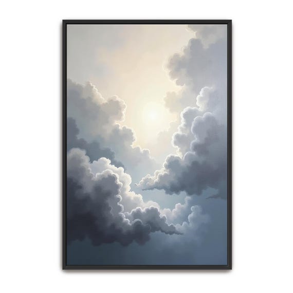 Cloudscape With Sun Rays Dreamy Sky Peaceful Atmosphere Framed Wall Art Ready To Hang Oversized Large Wall Art Fine Art Print