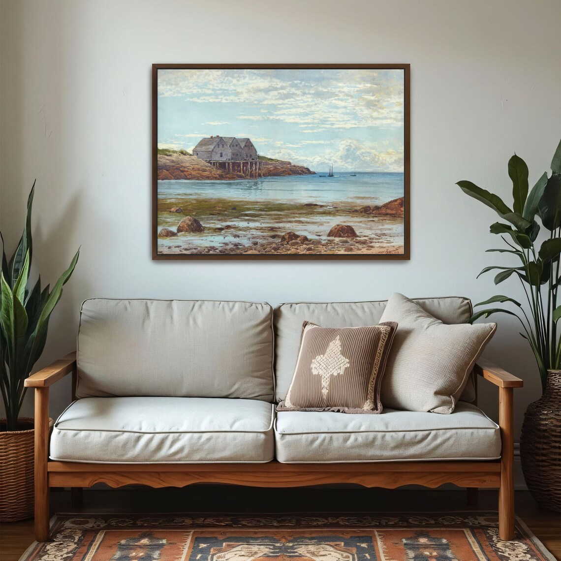 Coastal Houses on Stilts With Sailboats Vintage Seascape Poster - Image 6