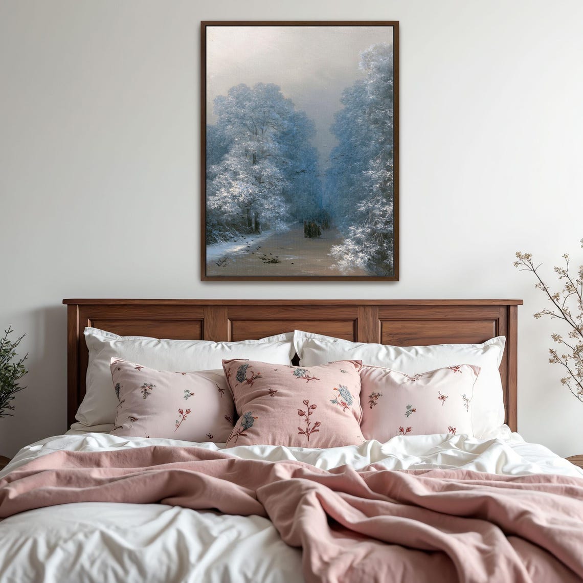 Snowy Forest Path With Distant Figures in Blue Winter Mist Poster - Image 5