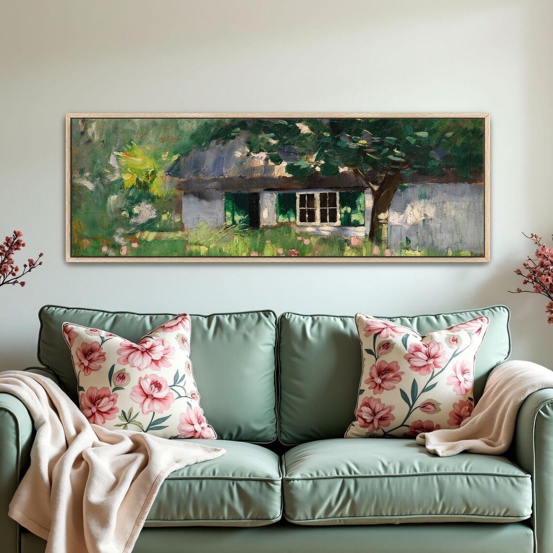Impressionist Cottage With Green Shutters in Bloom Garden Poster - Image 5