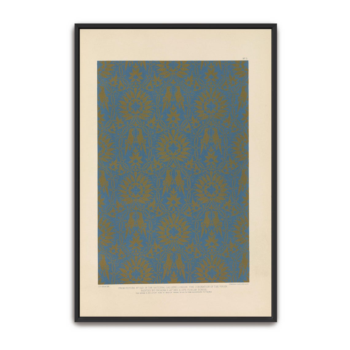Blue and Gold Floral Ornamental Pattern Vintage Textile Poster