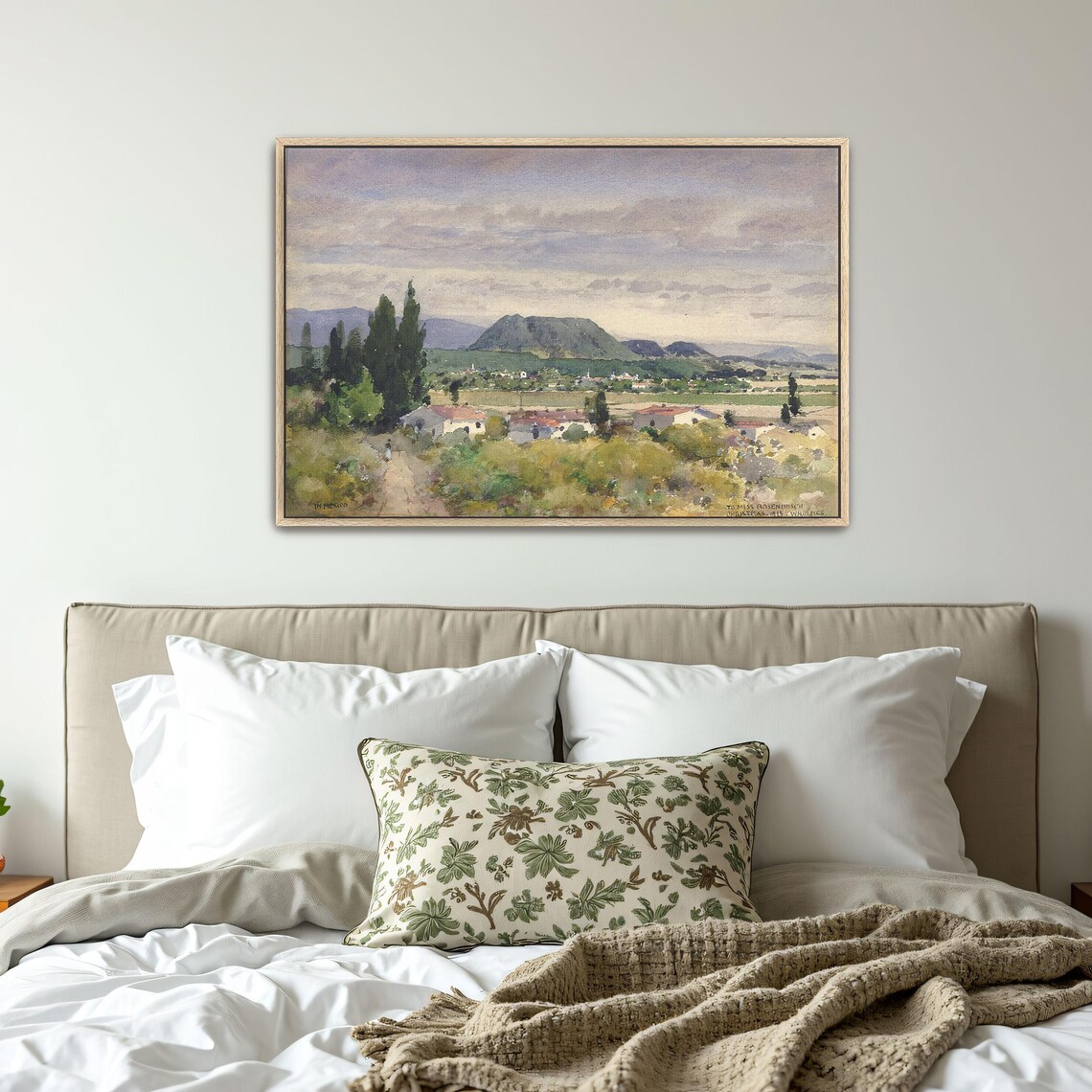 Watercolor Hilltop Village Mountain Landscape Countryside Poster - Image 2
