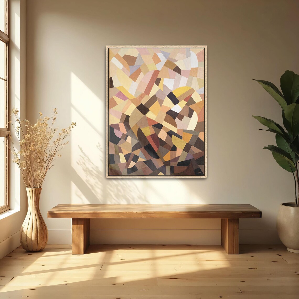 Abstract Cubist Geometric Painting with Warm Earth Tone Colors Poster - Image 5