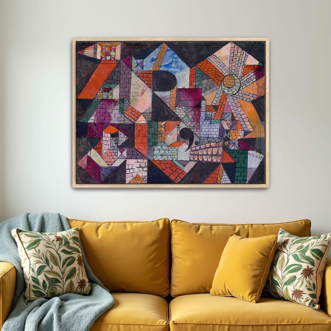 Paul Klee Large Framed Print Abstract Geometric Cityscape With Sun Geometric Wall Art Orange And Red Entryway Decor - Image 4