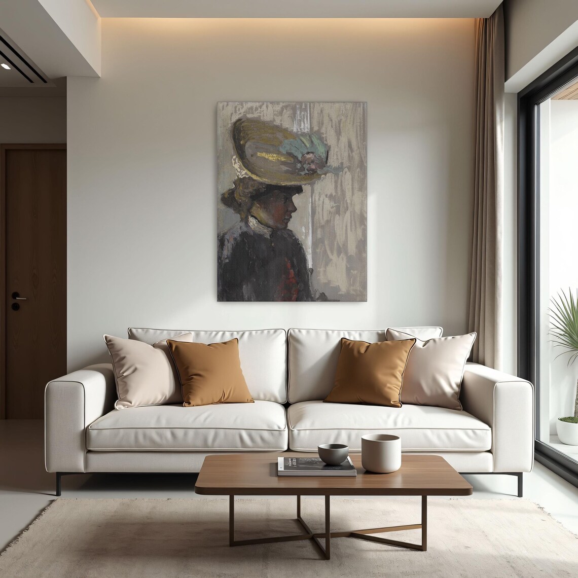 Woman In Large Hat Profile View Impressionist Portrait Art Poster - Image 2