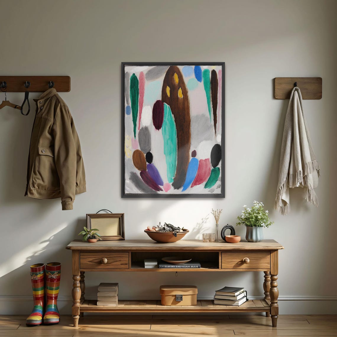 Framed Print Of Abstract Shapes And Colors Geometric Fine Art Print Green And Brown Entryway Art Minimalist Oil Painting - Image 3