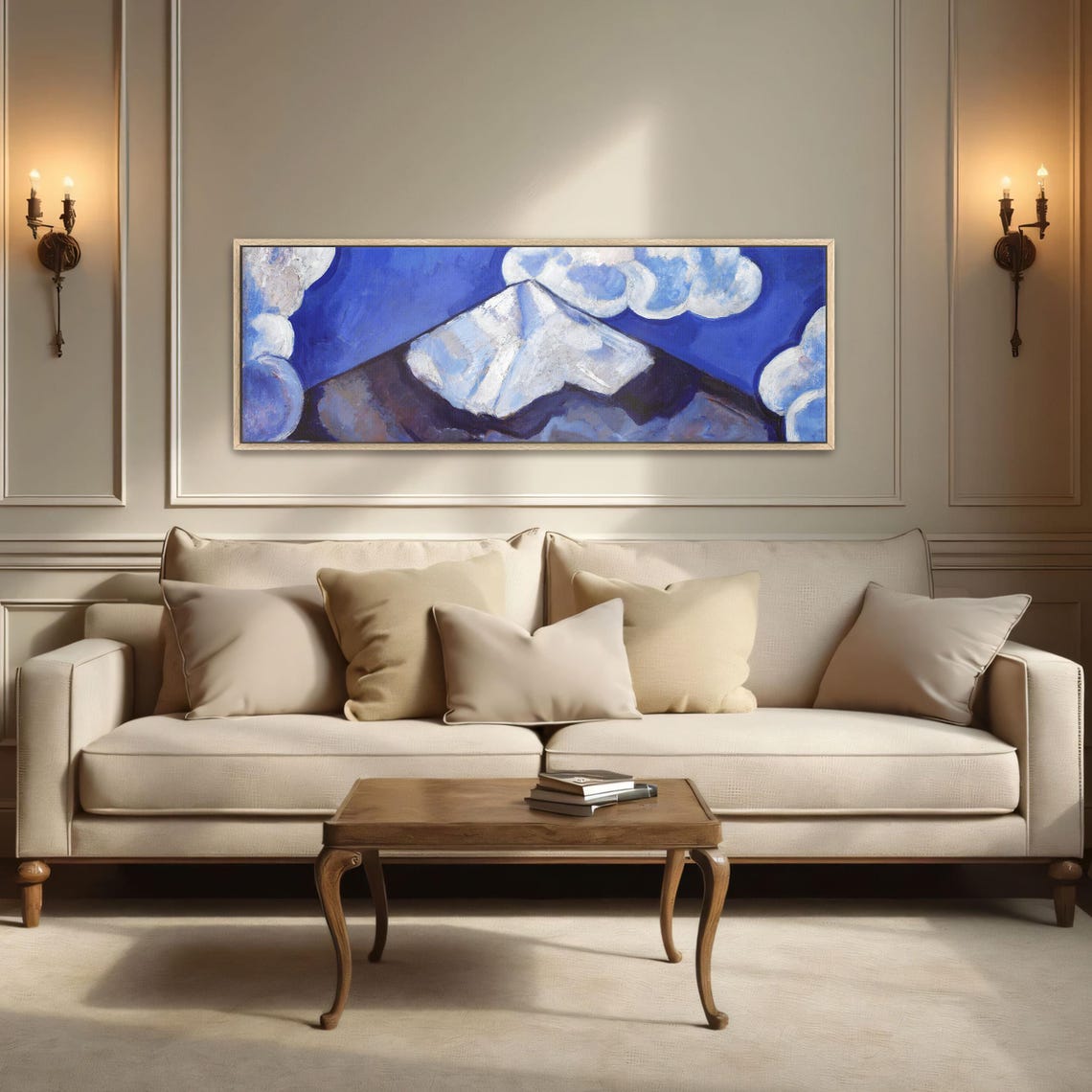 Abstract Mountain Landscape With Clouds Panoramic Wall Art Horizontal Framed Art Above Bed Wall Art Bedroom And Living Room Art Wide - Image 5
