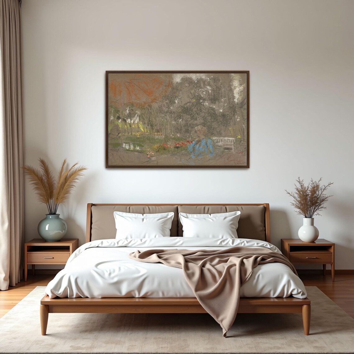 Woman Seated in an Autumn Garden Soft Pastel Portrait Poster - Image 2
