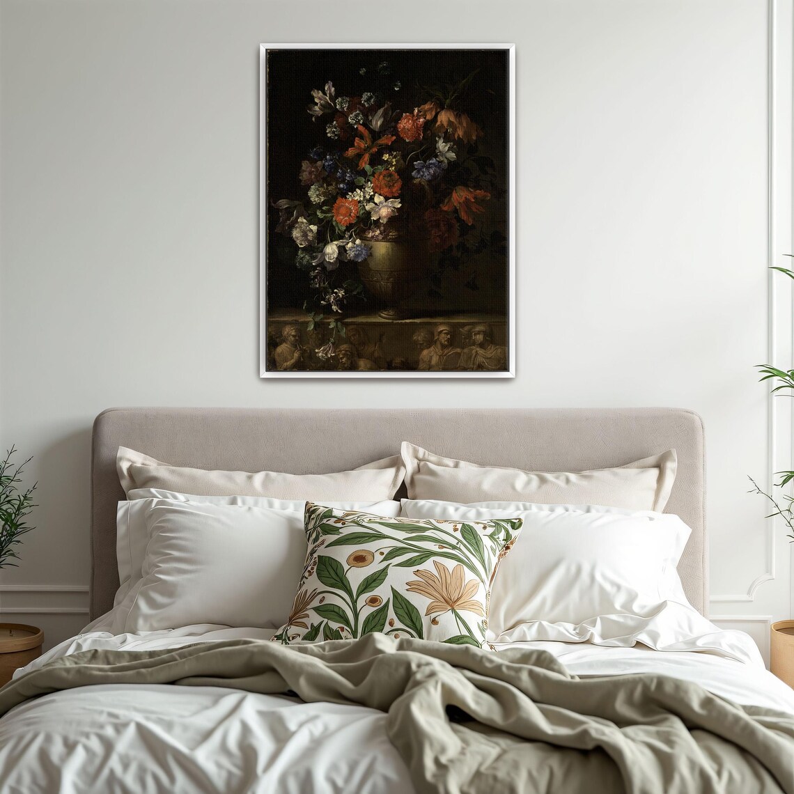 Dark Baroque Floral Still Life In Ornate Vase Classic Oil Art Poster - Image 3