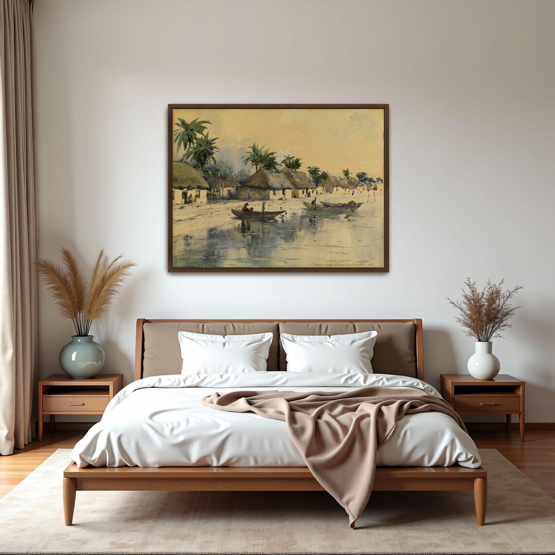 Coastal Fishing Village Watercolor Tropical Palm Shore Poster - Image 6