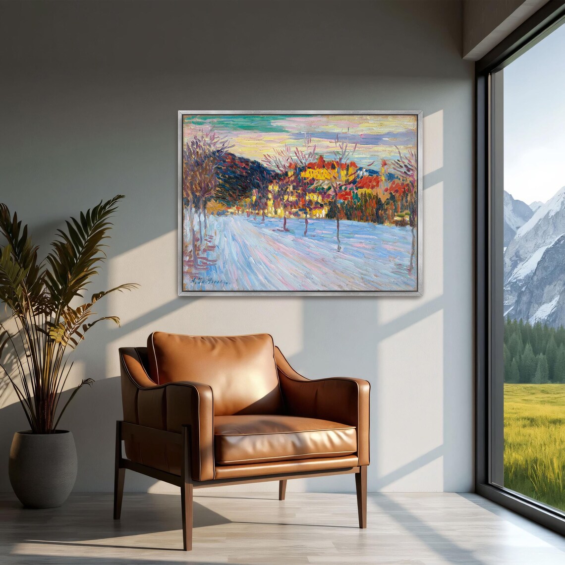 Colorful Impressionist Painting Of A Snowy Village At Dusk Poster - Image 2