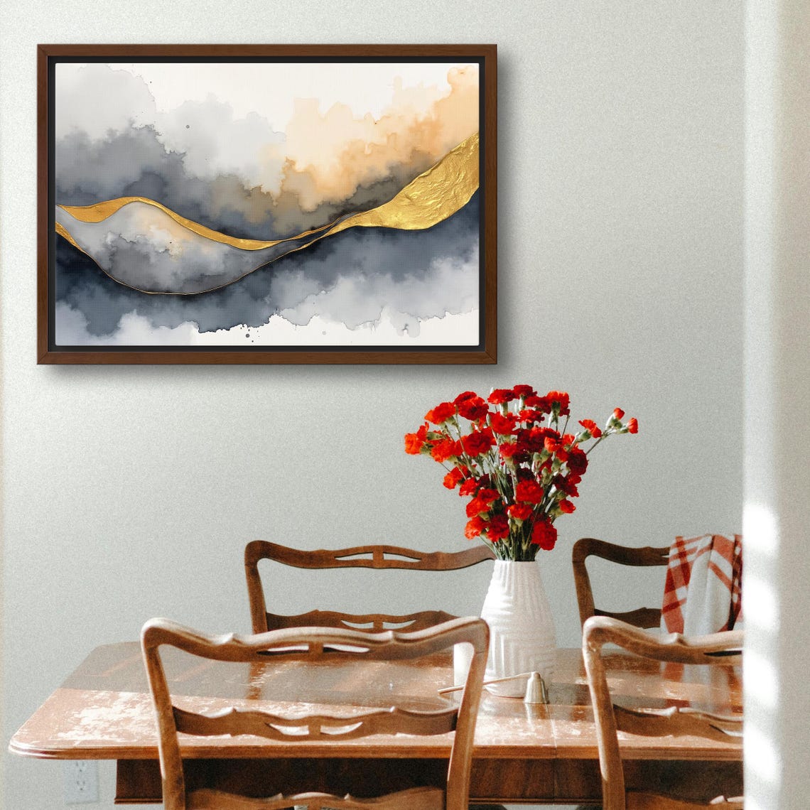 Gold Ribbon Swoosh Through Storm Grey And Amber Clouds Abstract Poster - Image 3