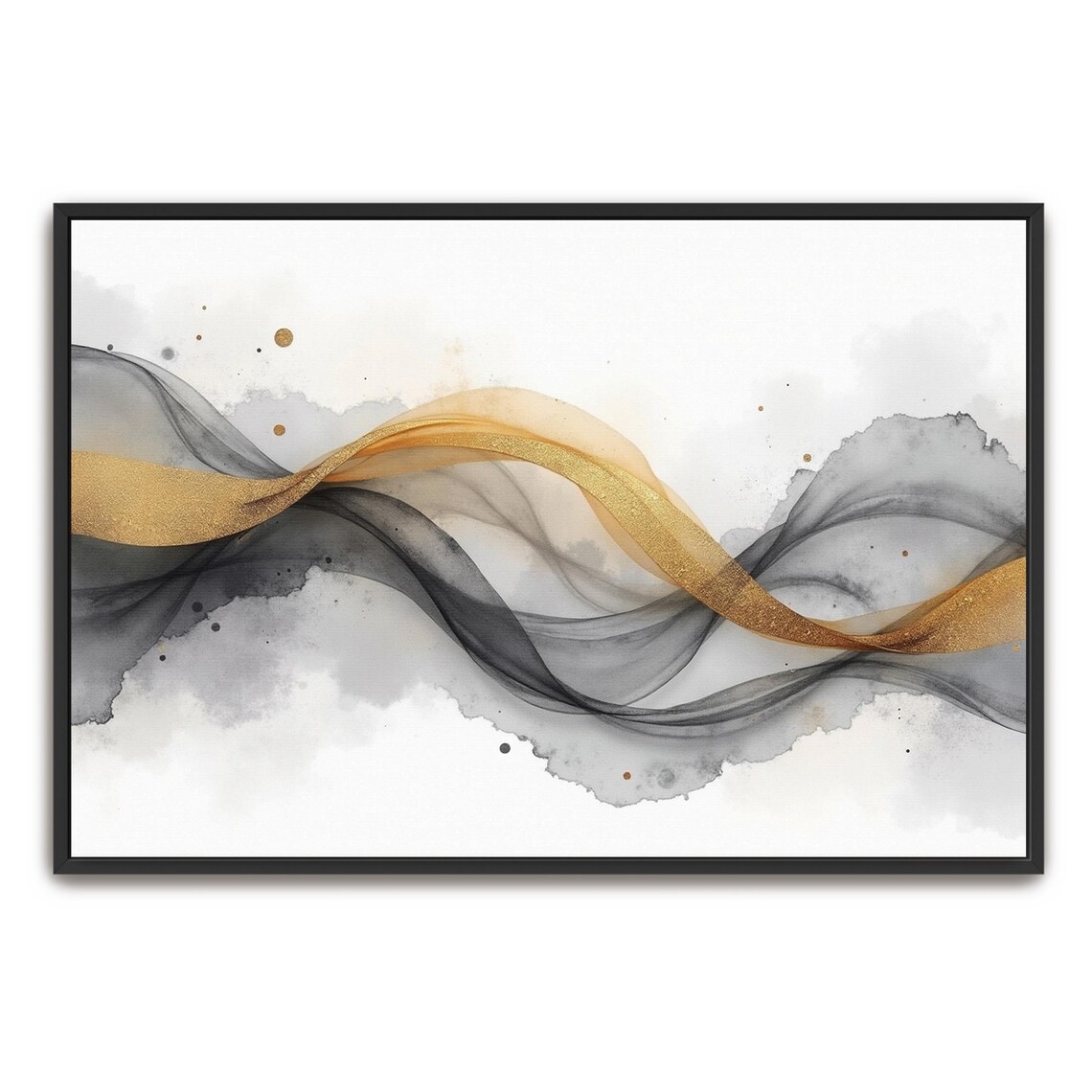 Golden Ribbon Swirl Drifting In Smoky Grey Watercolor Abstract Poster