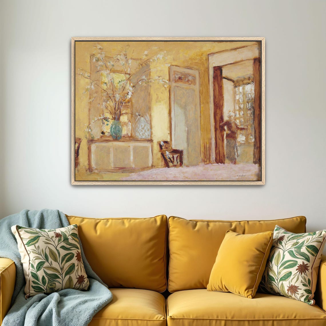 Sunlit Yellow Room Blooming Branches Vintage Interior Poster