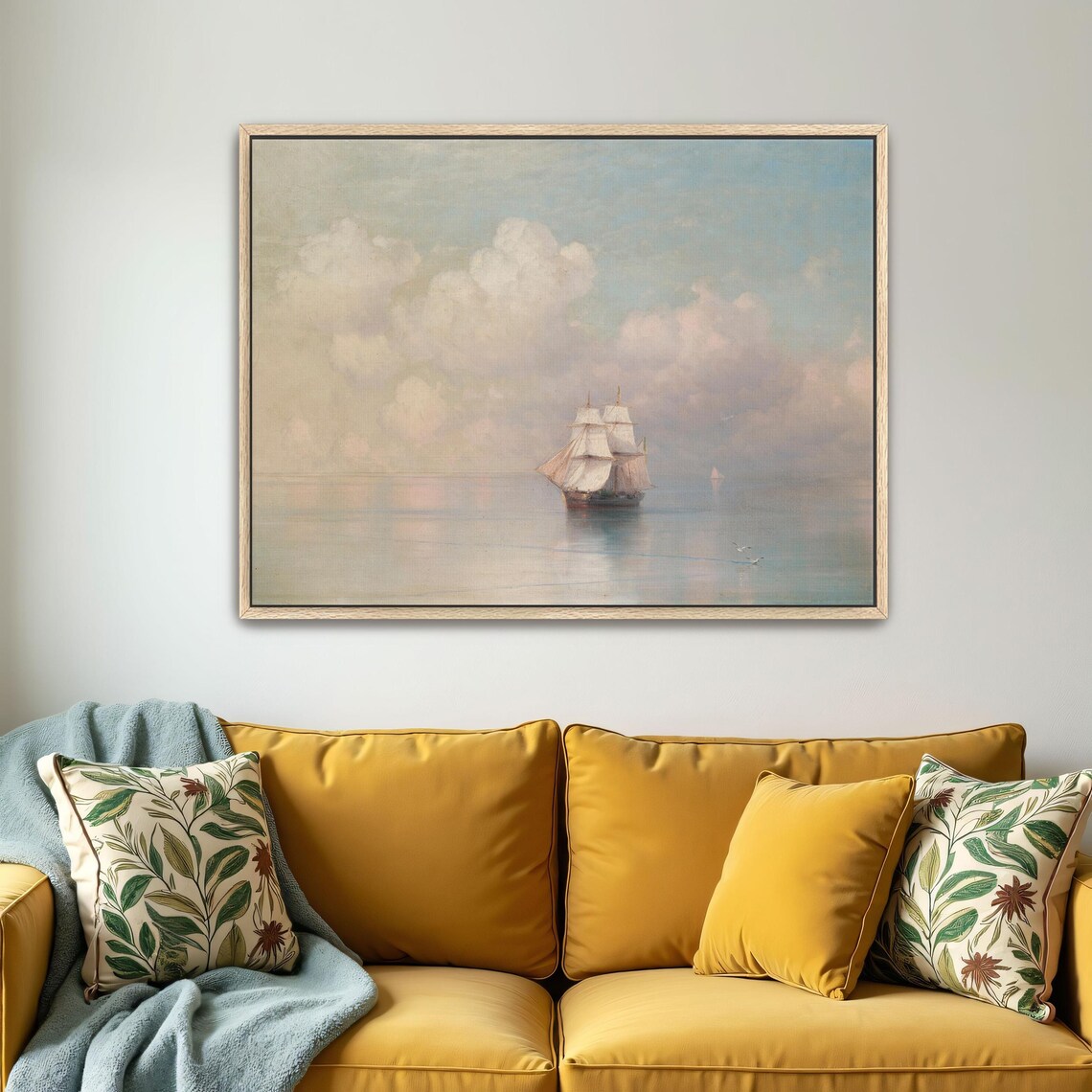 Tall Ship Sailing Calm Sea Under Clouds Classic Maritime Art Poster - Image 5