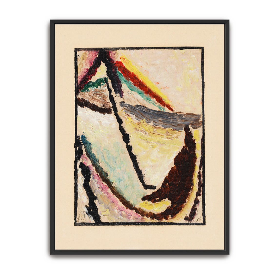 Framed Print Of Abstract Painting With Curved Shapes Geometric Print Brown And White Living Room Decor