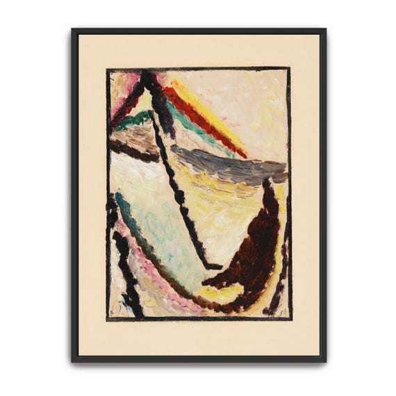 Framed Print Of Abstract Painting With Curved Shapes Geometric Print Brown And White Living Room Decor