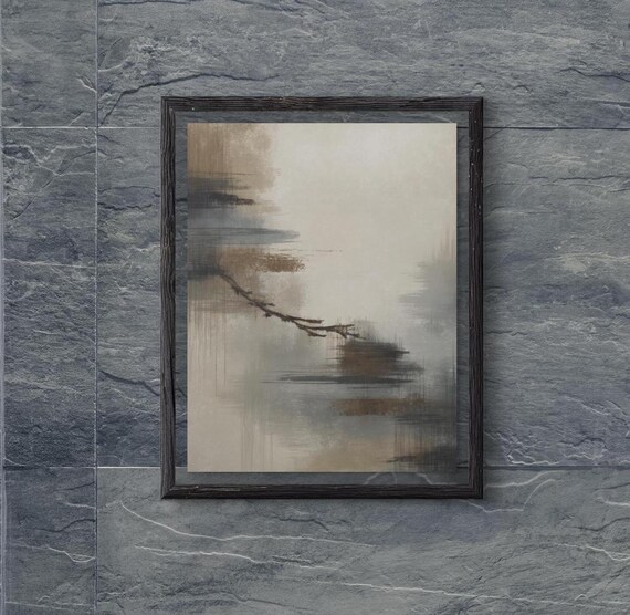 Abstract Wabi Sabi Brushstroke Branch Beige Gray Minimal Zen Tranquil Print