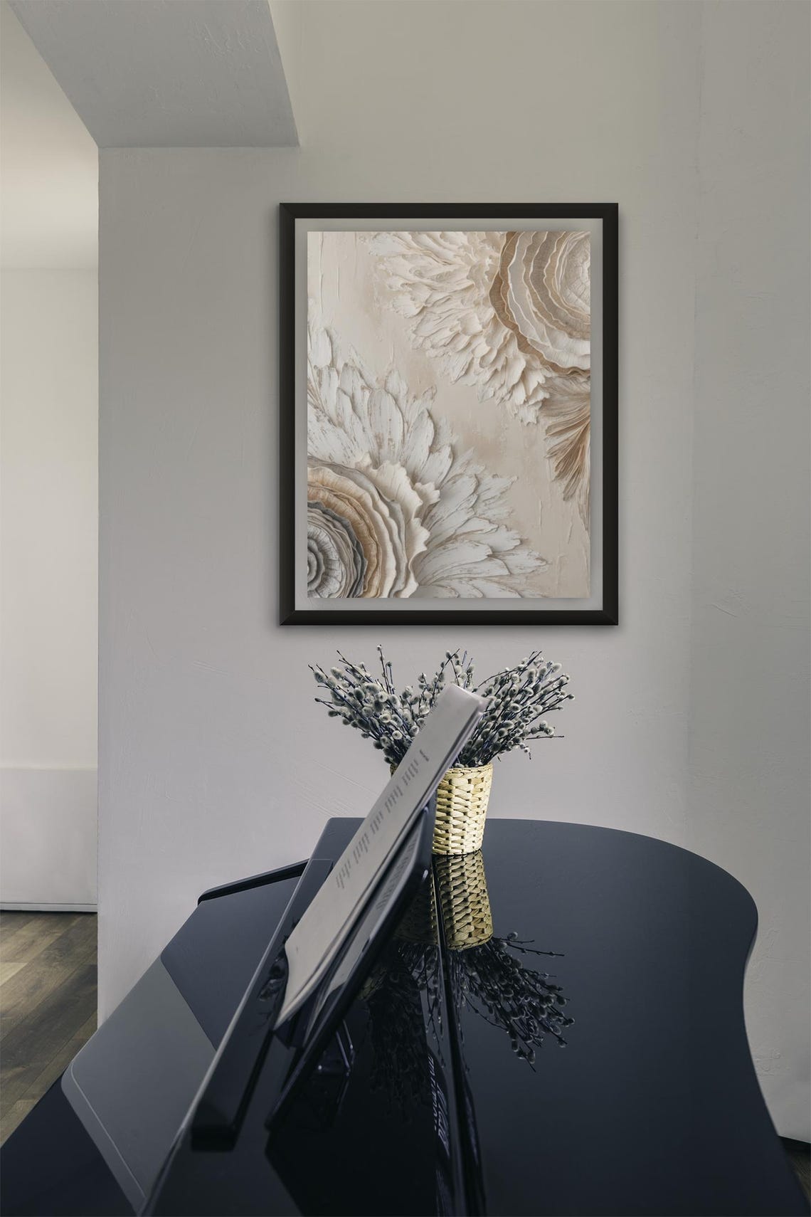 Cream White Textured Floral Plaster Blossoms Boho Neutral Wall Poster - Image 3