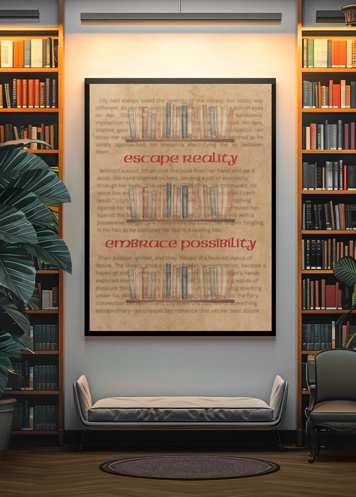 Book Lovers Library Escape Reality Embrace Possibility Quote Art Poster - Image 3