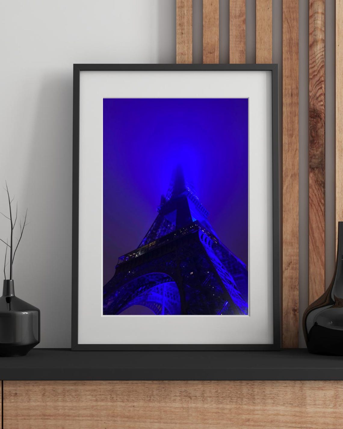 Eiffel Tower Blue Night Moody Paris Landmark Photography Poster