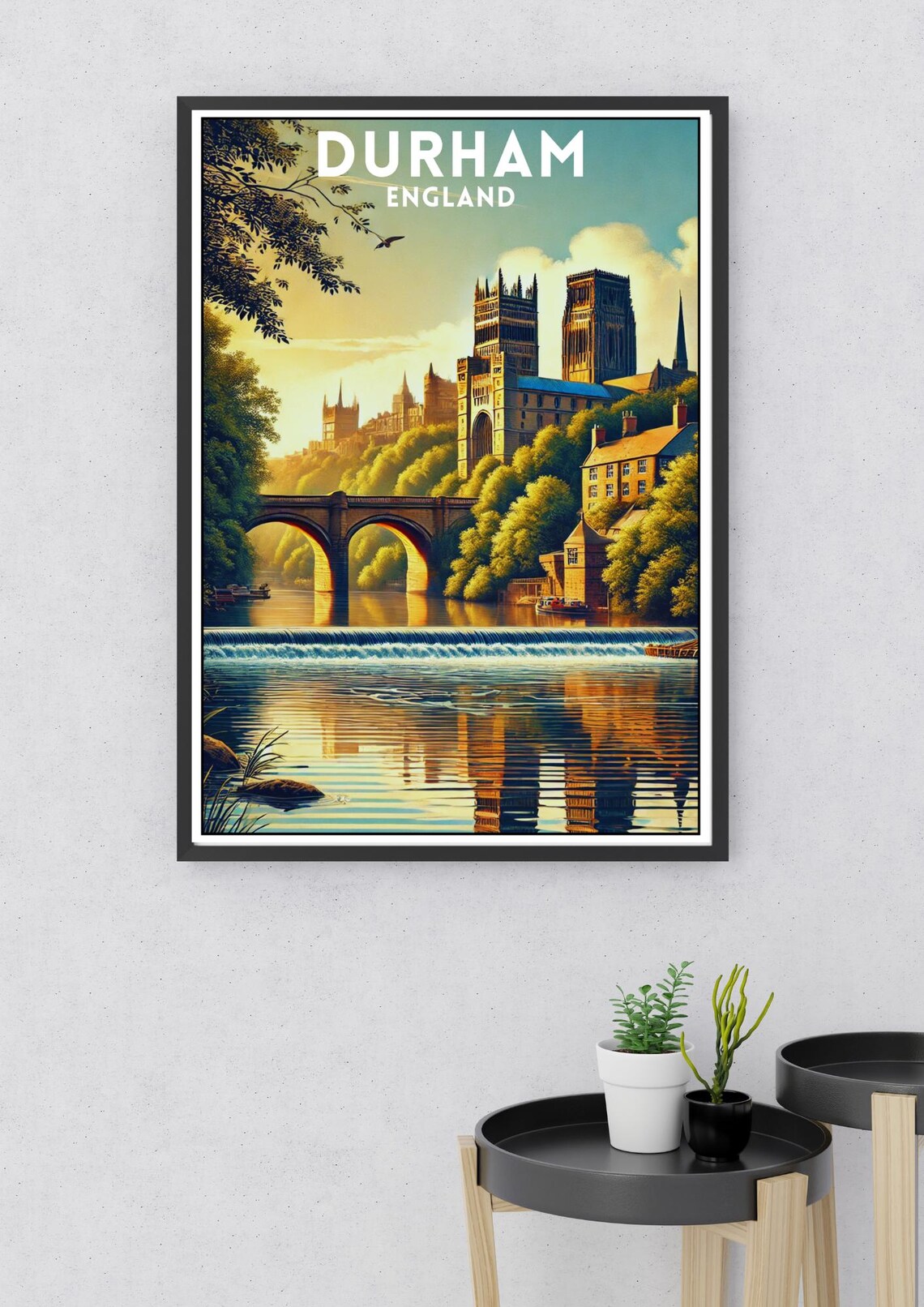 Durham England Cathedral Riverside Golden Hour Travel Poster - Image 2