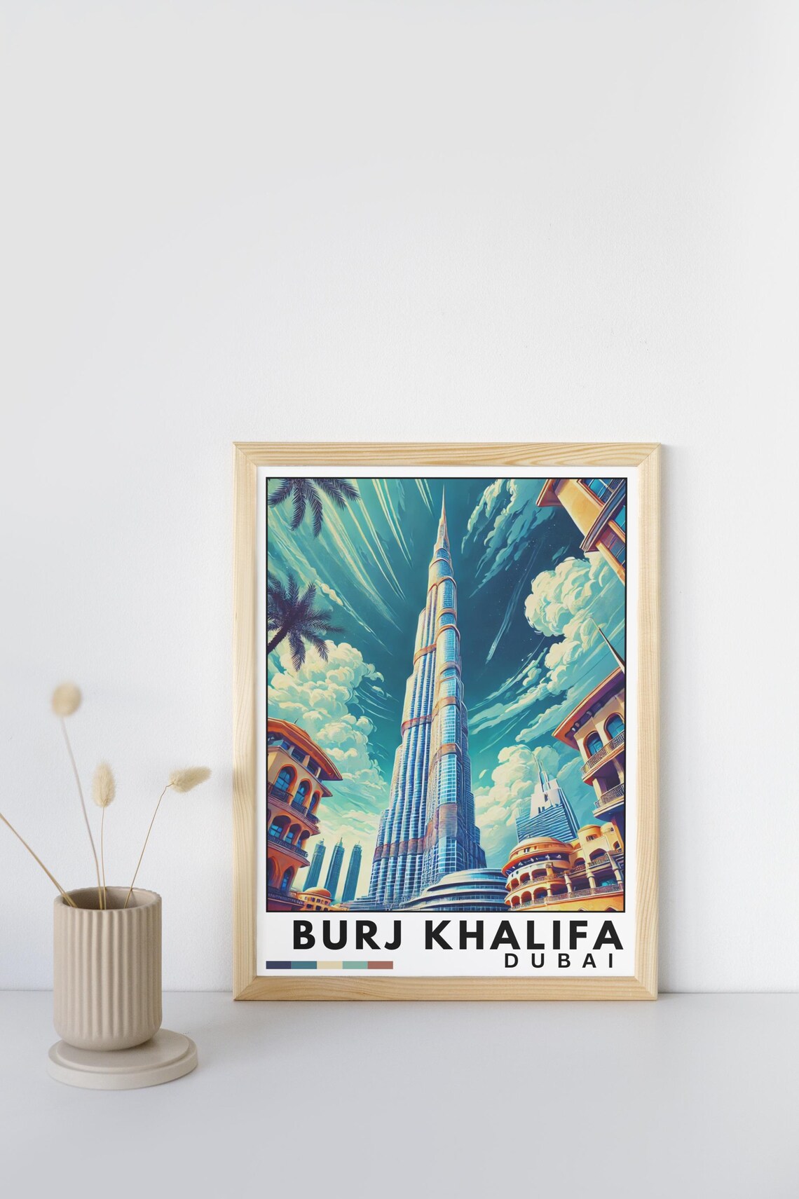 Burj Khalifa Dubai Tallest Tower Night Skyline Vintage Poster - Image 2