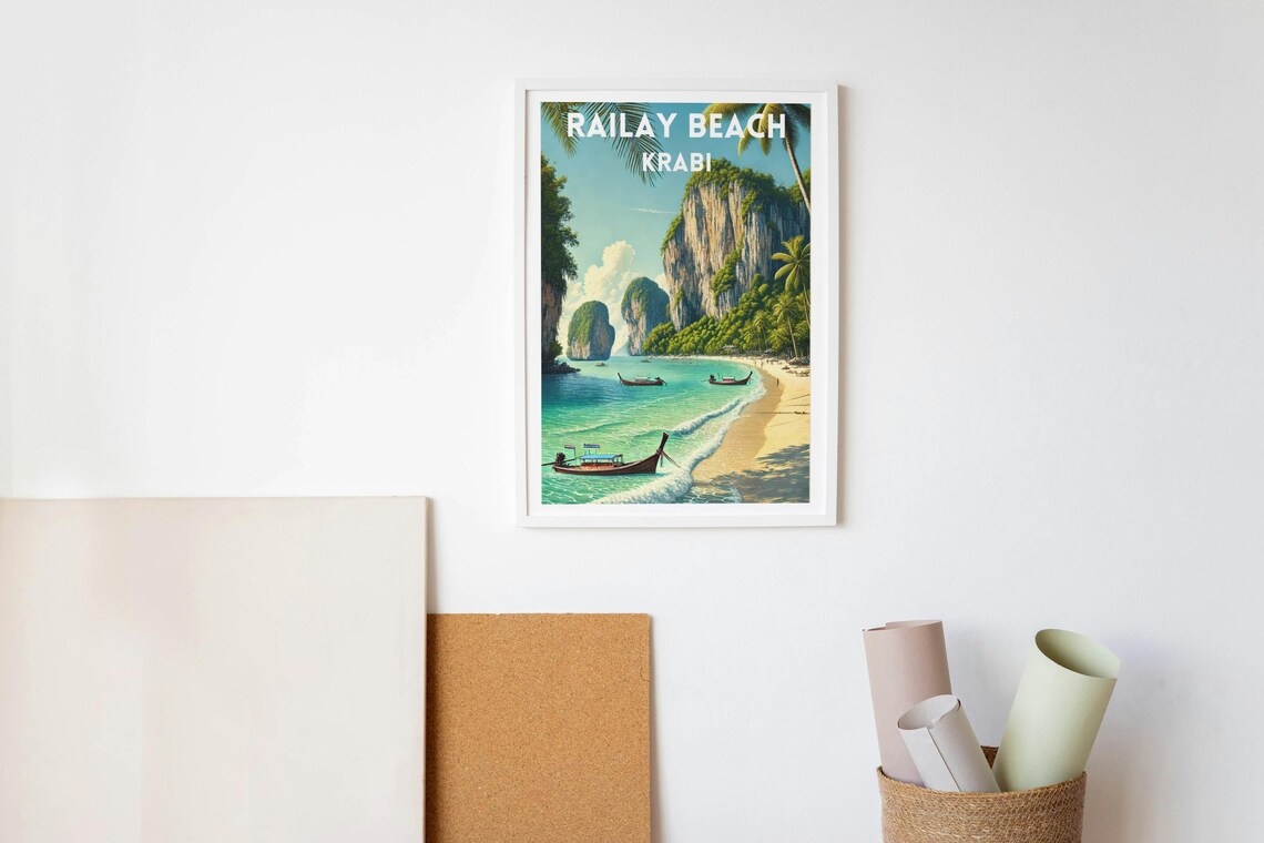 Krabi Railay Beach Travel Poster, Thailand Decor - Image 2