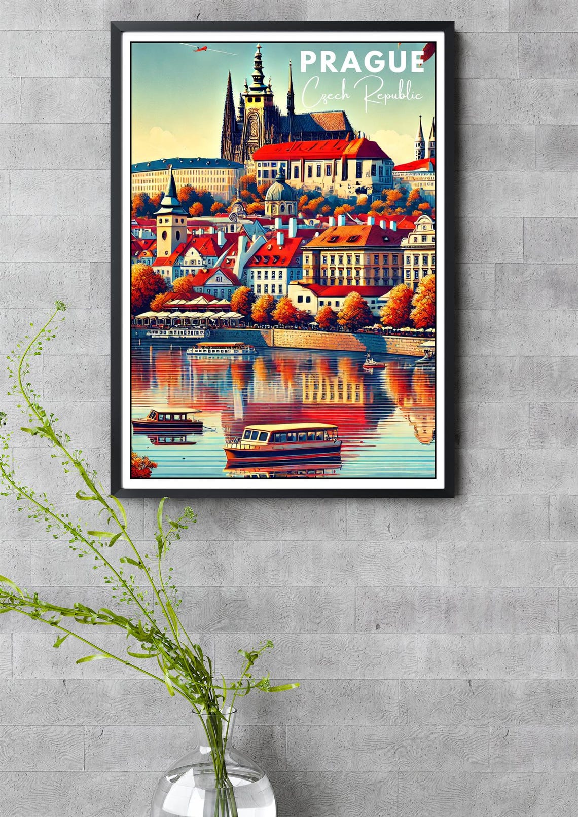 Prague Czech Republic Castle Old Town River Vintage Travel Poster - Image 3