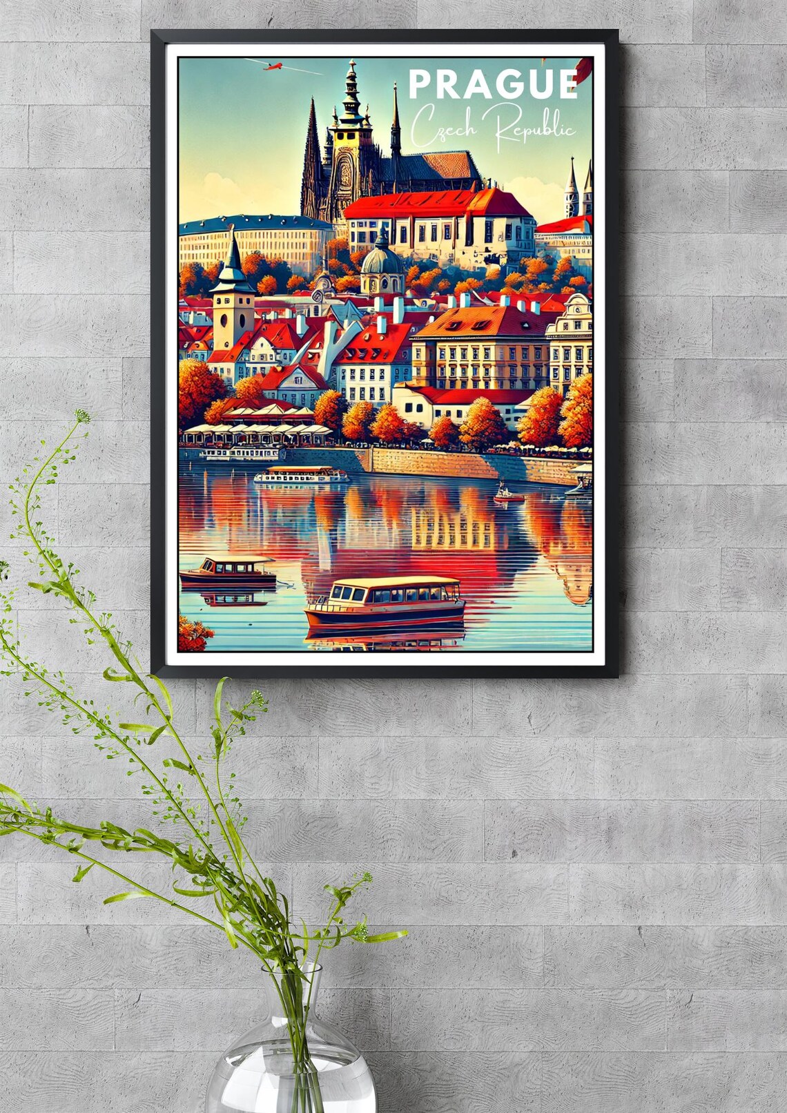 Prague Czech Republic Travel Poster Prague Cityscape Art Print Prague Castle Wall Decor European Travel Souvenir Modern Travel Home Decor - Image 3