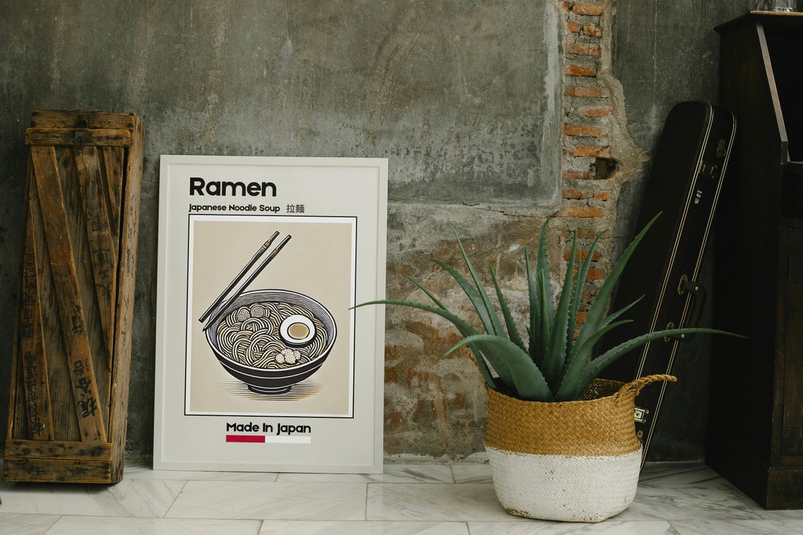 Ramen Japanese Noodle Soup Minimal Line Art Kitchen Food Poster - Image 2