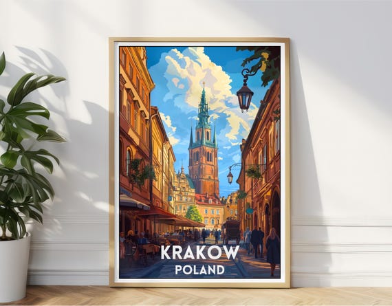 Krakow Travel Poster Poland Wall Art Print Illustration Decor Polish