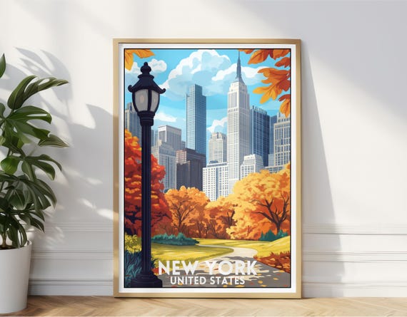 New York Travel Poster United States Wall Art Print America Illustration Manhattan Decor Us