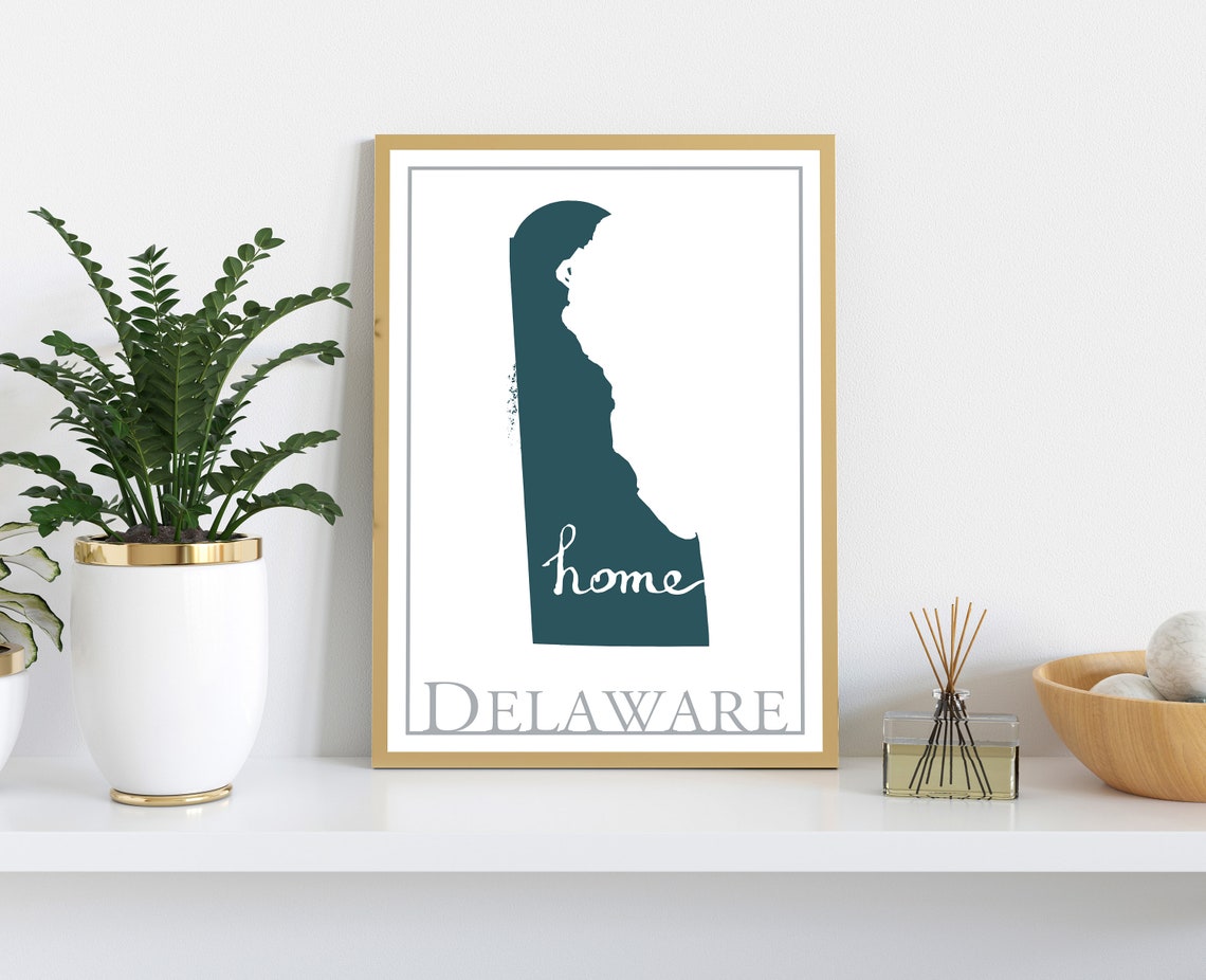 Delaware Home State Silhouette Minimal Teal Modern Map Wall Art Print - Image 2