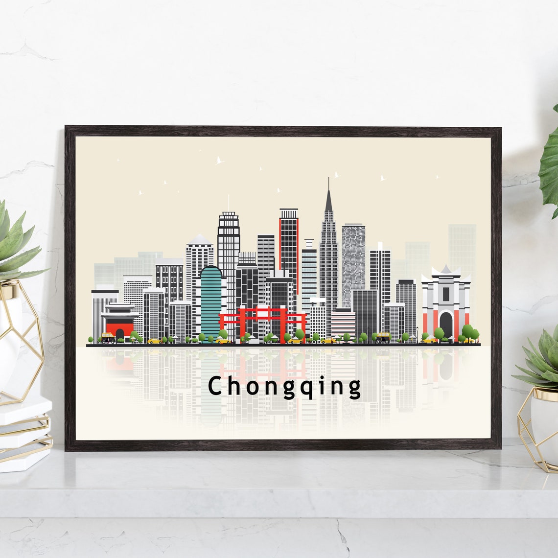 Lianyungang China Modern Skyline Illustration Landmarks Travel Poster