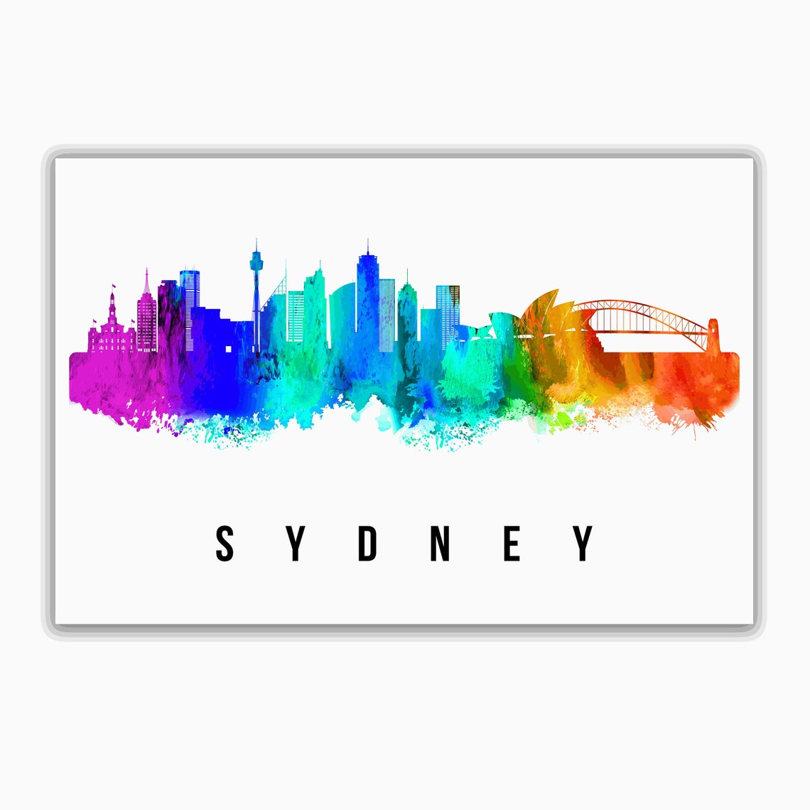 Sydney Australia Rainbow Watercolor Skyline Opera House Travel Poster - Image 2
