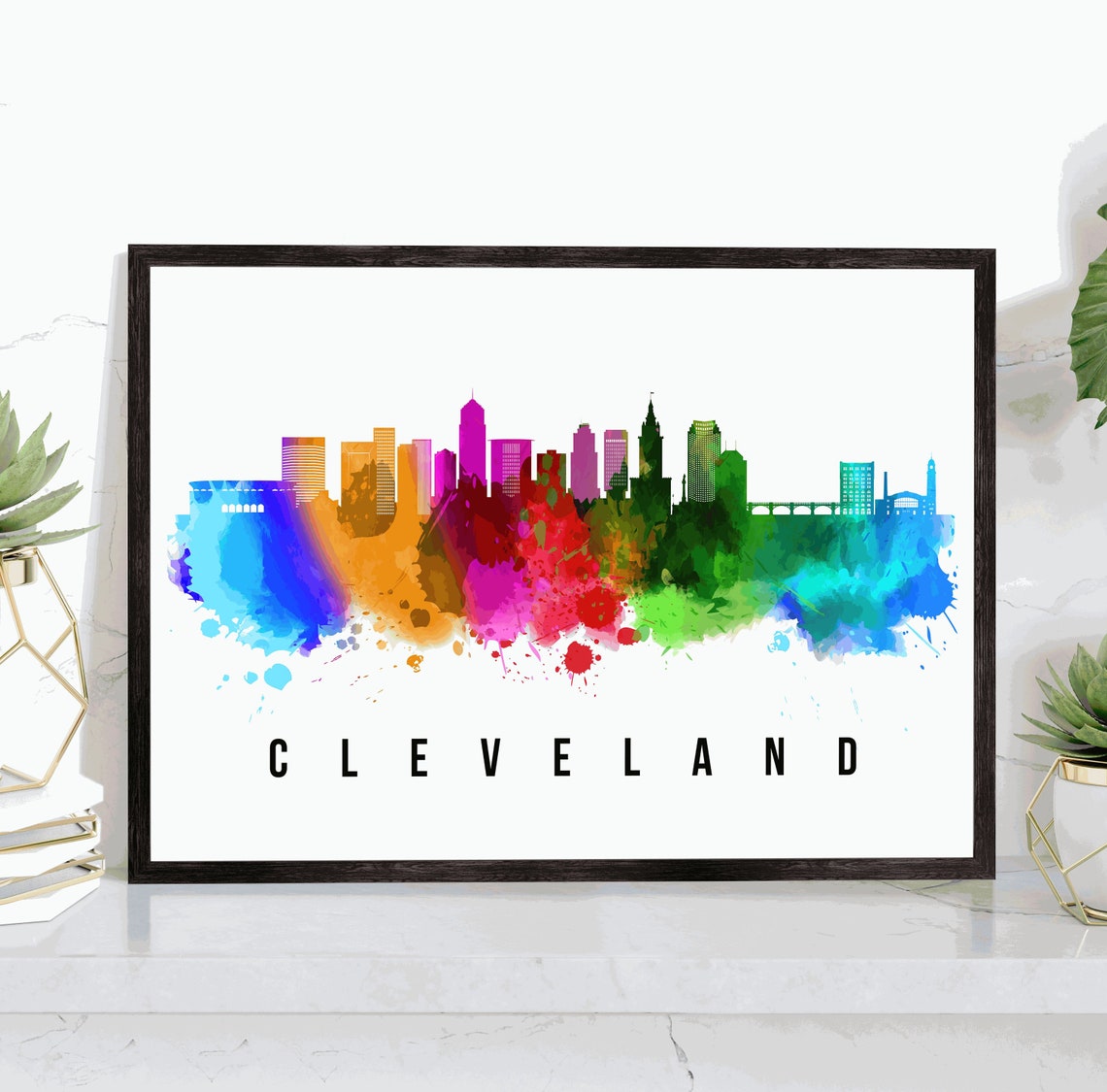 Cleveland Ohio Skyline Poster Cleveland Cityscape Painting Cleveland Ohio Landmark And Cityscape Print Home And Office Wall Art