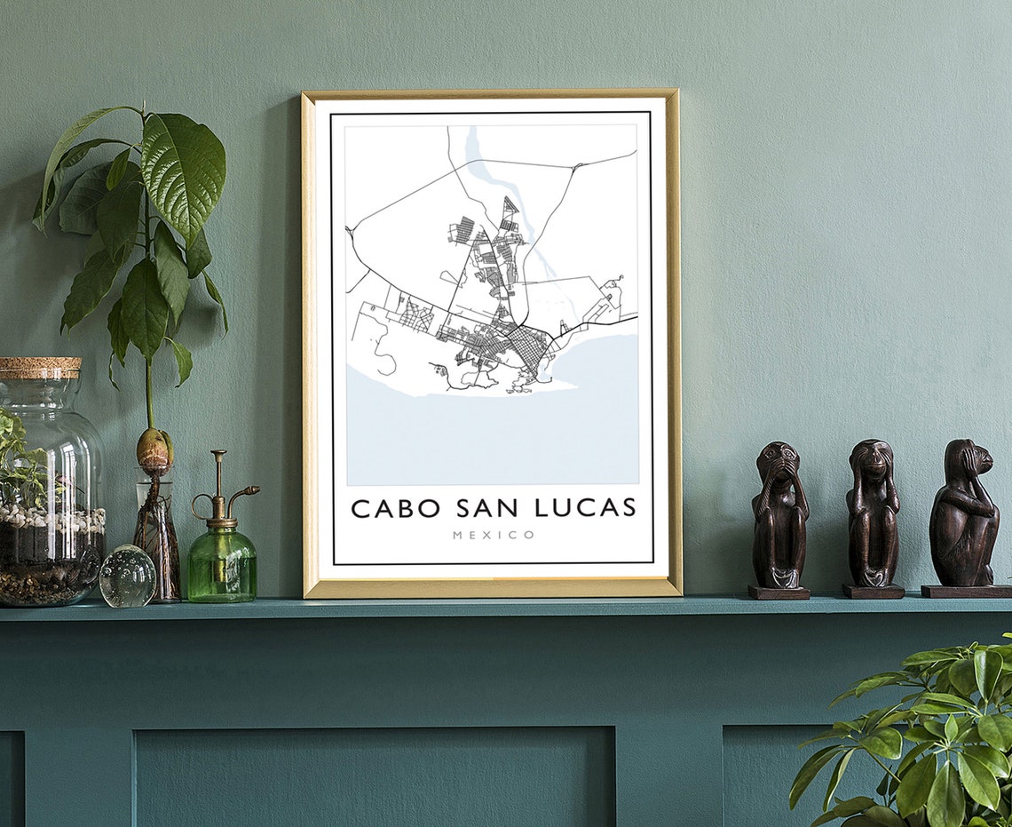 Cabo San Lucas Mexico Minimalist Black White Road Map Print Poster - Image 3