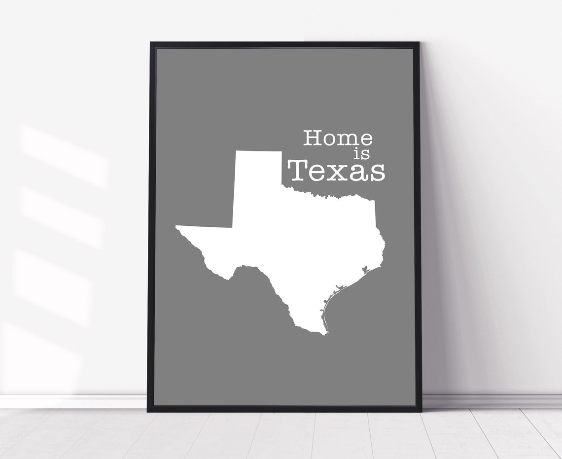 Texas Home Is Texas White On Gray Minimalist Map Wall Art Print